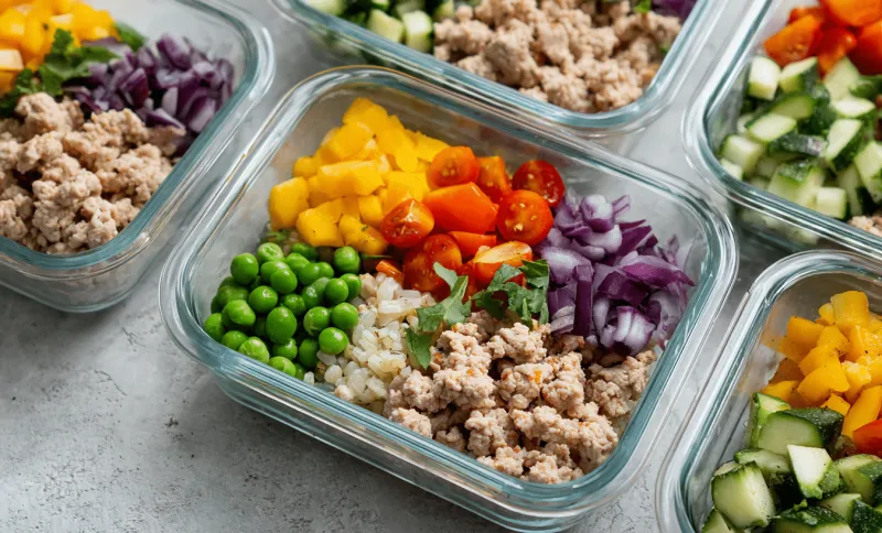 Fresh ingredients arranged for weekly prep